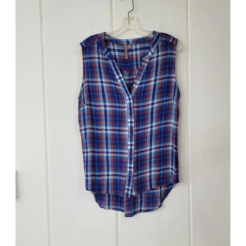Brina & Em Blue Plaid Sleeveless Shirt - Picture 4 of 4